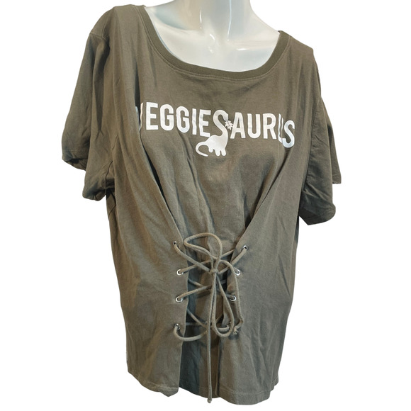 3/$20 Jurassic World Juniors Sz XXL Veggiesaurus Dinosaur Tee Corset Tie Front - Picture 1 of 8